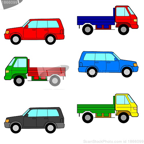 Image of Set cars, trucks and cars. 