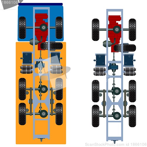 Image of truck suspension, top view. 