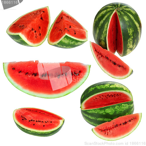 Image of Set fresh watermelon and slices isolated on a white background