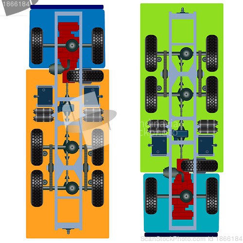 Image of truck suspension, top view. 