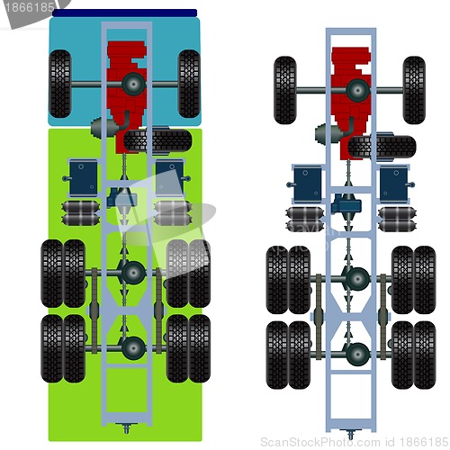 Image of truck suspension, top view. 
