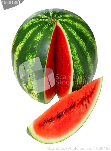 Image of Fresh watermelon and slices isolated 