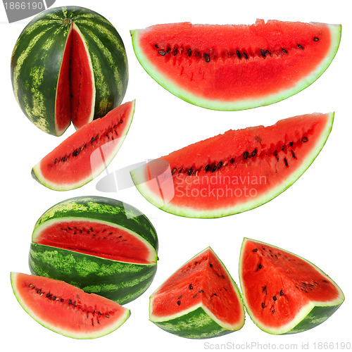 Image of Set fresh watermelon and slices isolated on a white background