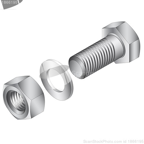 Image of Stainless steel screw and nut. Vector illustration.
