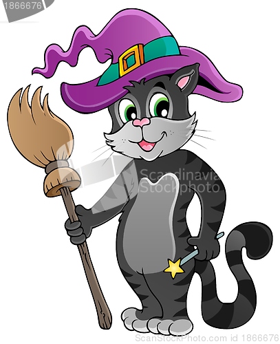 Image of Cartoon cat with Halloween hat