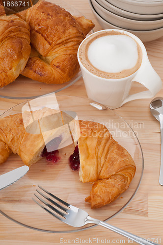 Image of fresh croissant french brioche and coffee