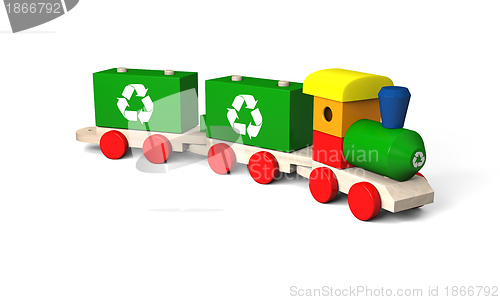 Image of Toy train with recycling symbols