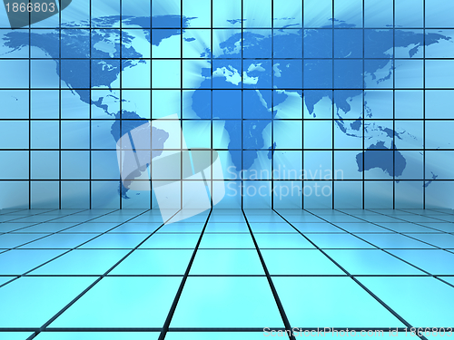 Image of World map blue background