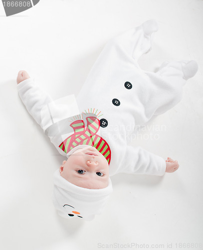 Image of Baby boy in snowman costume