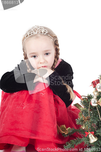 Image of Cute girl with christmas tree