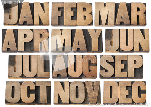 Image of calendar concept - months in wood type