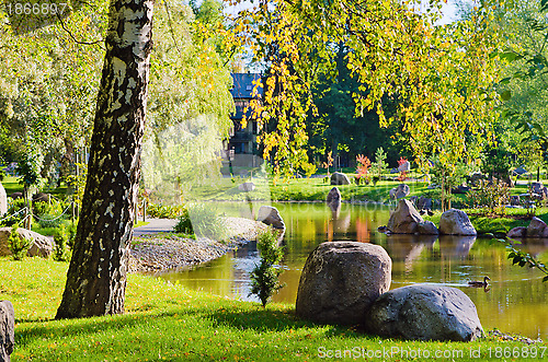 Image of Garden in the Japanese style during autumn time