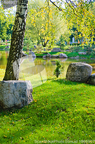 Image of Garden in the Japanese style during autumn time