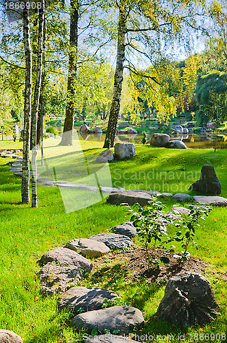 Image of Garden in the Japanese style during autumn time