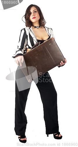 Image of Pretty woman with suitcase