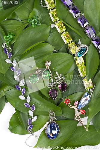 Image of Jewelry at green leaves