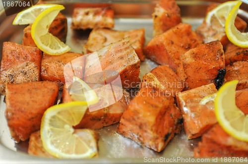 Image of marinated salmon shashlik