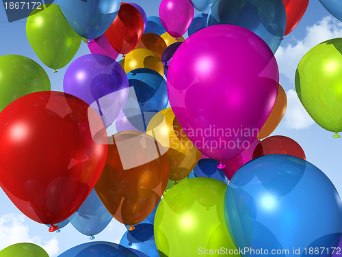 Image of colored balloons on a blue sky