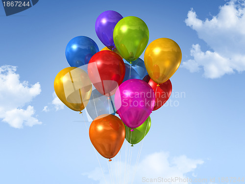 Image of colored balloons on a blue sky
