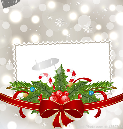 Image of Christmas elegant card with holiday decoration