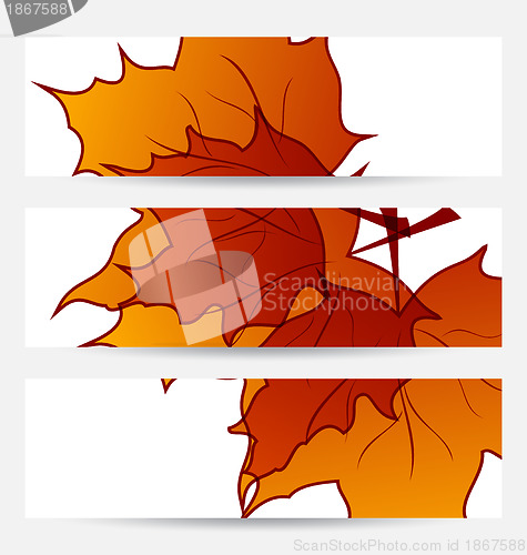 Image of Set autumnal cards with maple leaves