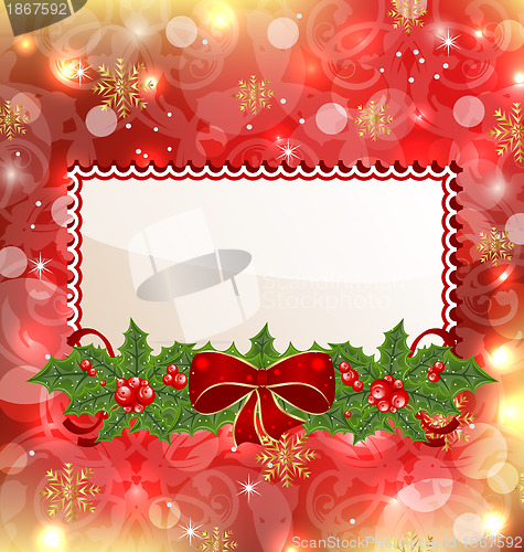 Image of Christmas elegant card with mistletoe and bow