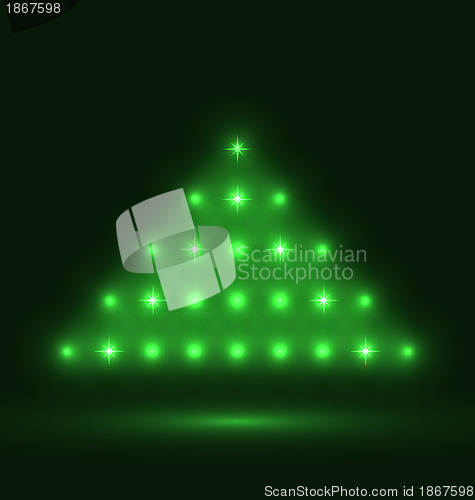 Image of Abstract glowing christmas tree on black background