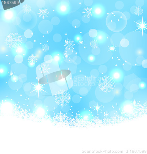 Image of Christmas abstract background with snowflakes, stars