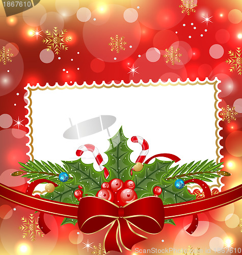 Image of Greeting elegant card with Christmas decoration