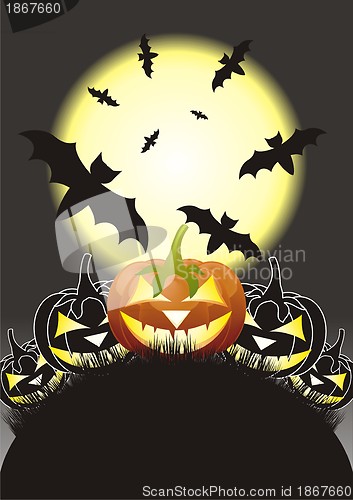 Image of Halloween pumpkins, Jack of the Lantern on night background with a moon, EPS10 