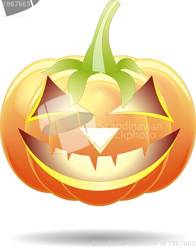 Image of Scary Jack O Lantern halloween pumpkin with candle light inside 