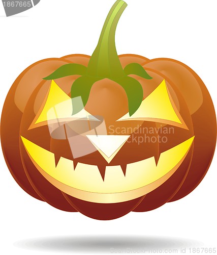 Image of Scary Jack O Lantern halloween pumpkin with candle light inside 