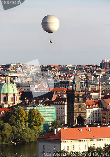 Image of Prague panorama with air balloon, Czech Republic