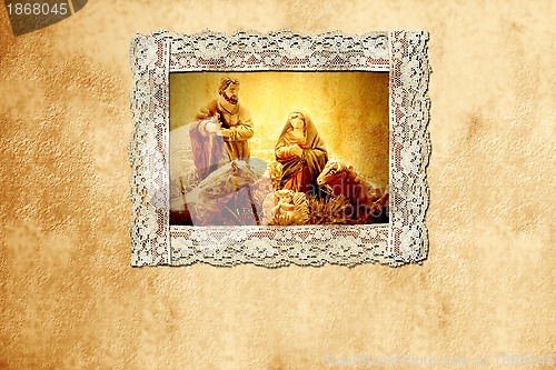 Image of old Christmas card, holy family