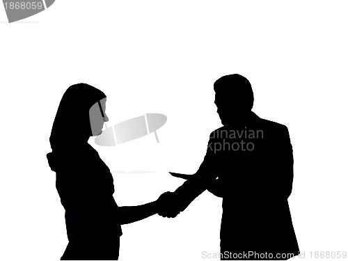 Image of Silhouette of the man shaking hand to young woman