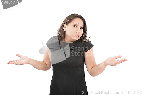Image of Close up of businesswoman having no idea against a white backgro