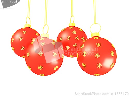 Image of red christmas balls, isolated on white