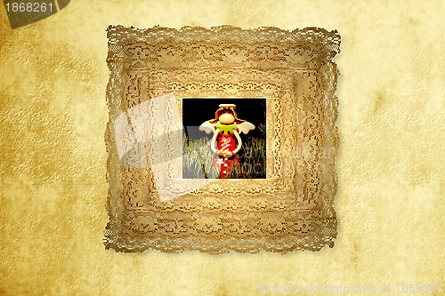 Image of Greeting card,funny angel in old frame
