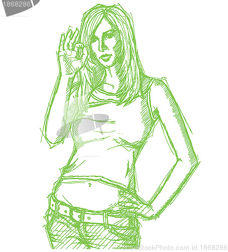 Image of Sketch Cute Woman Shows OK