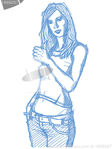 Image of Sketch cute woman shows well done