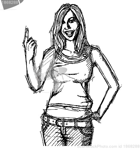 Image of Sketch happy girl with finger