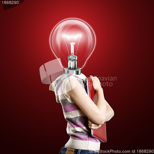 Image of Lamp Head Businesswoman with Laptop