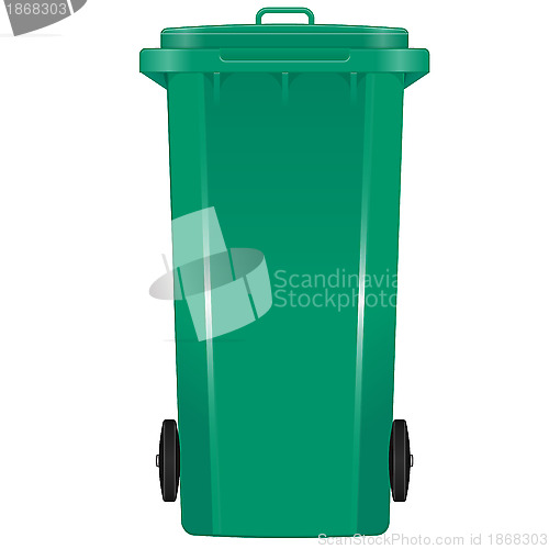 Image of Green garbage bin with wheels