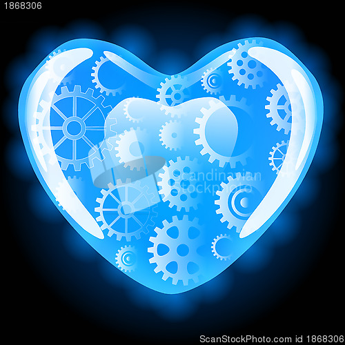 Image of Set of gear wheels in blue heart