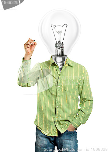 Image of Lamp Head Businessman Writing Something