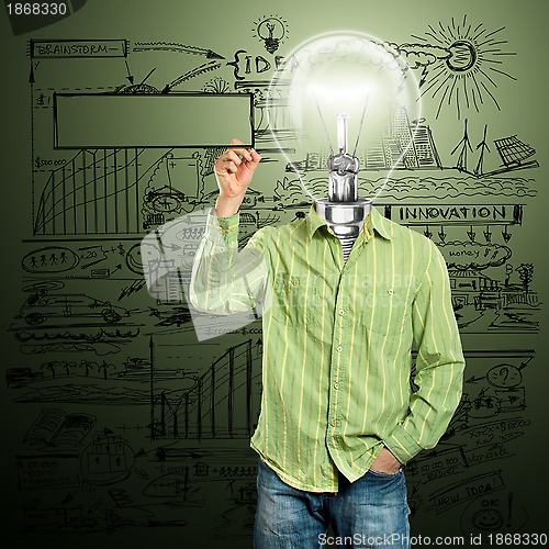 Image of Lamp Head Businessman Writing Something