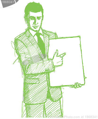 Image of Sketch businessman with empty write board