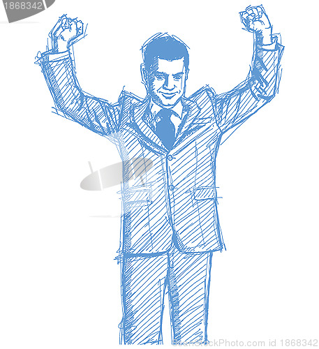 Image of Sketch businessman with hands up