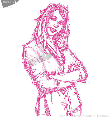 Image of Sketch young business woman with crossed hands