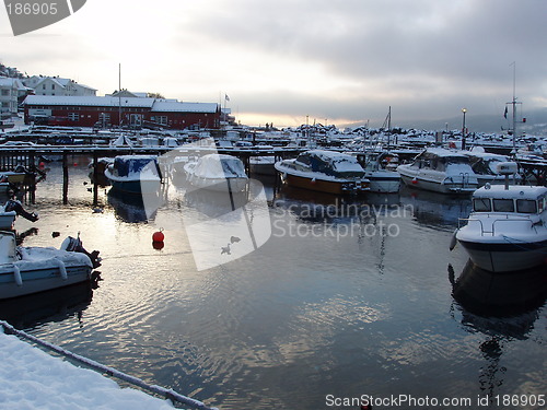 Image of Drøbak harbor in the winter